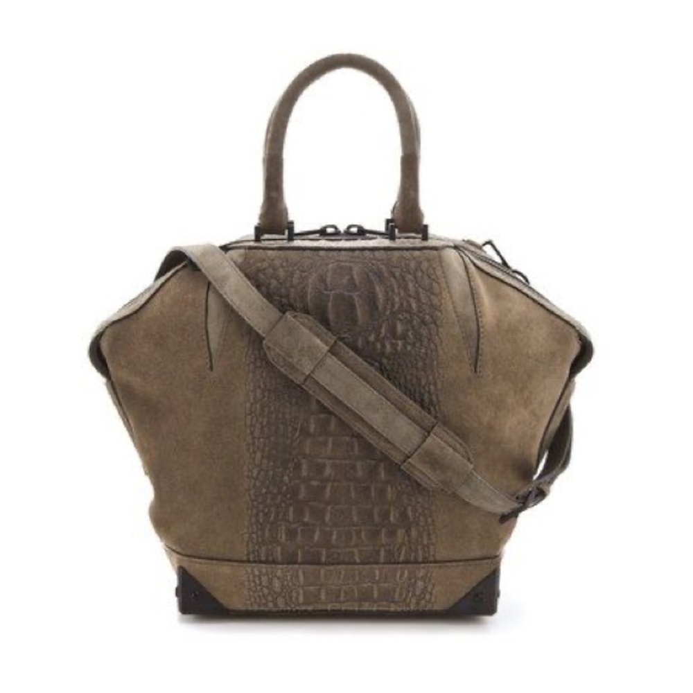 Alexander Wang Emile Suede Satchel Croc Embossed Leather olive green